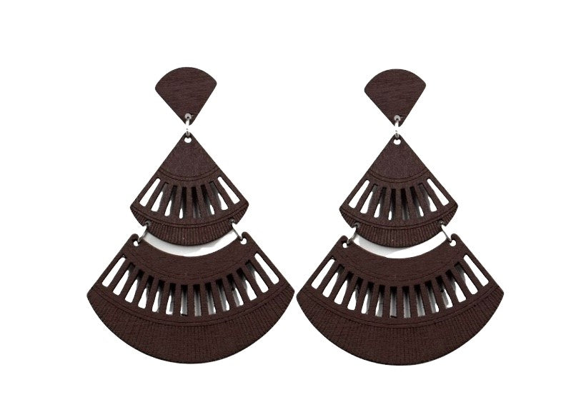 DD - Black Airy Triangular & Crescent Wood Earrings