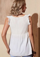 Load image into Gallery viewer, ER - GEO Embroidery Ruffle Sleeve Peplum Tank Top