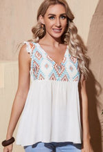 Load image into Gallery viewer, ER - GEO Embroidery Ruffle Sleeve Peplum Tank Top