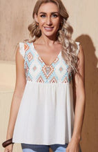 Load image into Gallery viewer, ER - GEO Embroidery Ruffle Sleeve Peplum Tank Top