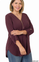 Load image into Gallery viewer, ZEN - PLUS ITY Front Zip Top - (Dusty Rose, Eggplant, Lite Green) 1X-3X