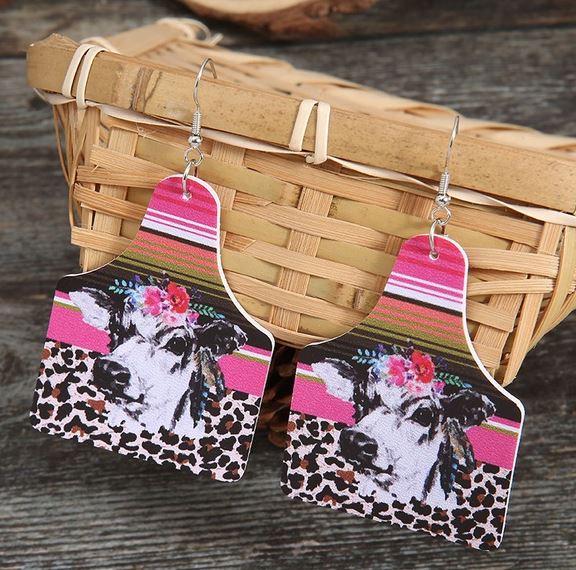 NJ - Retro Leather Cow Printed Earrings