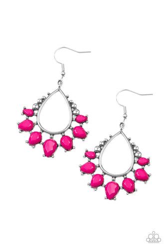 Flamboyant Ferocity - Pink Fuchsia Fedora Teardrop Earrings
