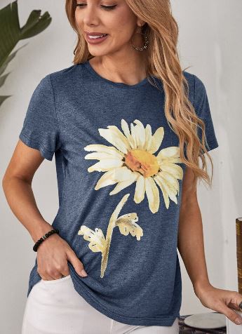 ER - Floral Print Tee - Blue