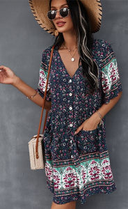 MTN Valley Trading - Floral V Neck Ruffle Short Dress