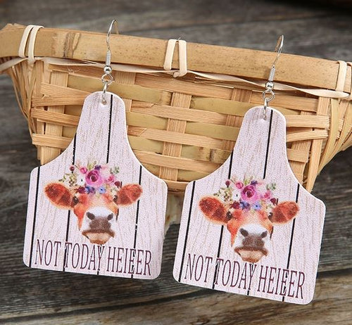NJ - Not Today Heifer Leather Cow Earrings
