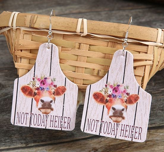 NJ - Not Today Heifer Leather Cow Earrings