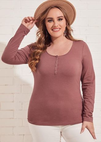 ER - PLUS Half Button Tee - Redwood