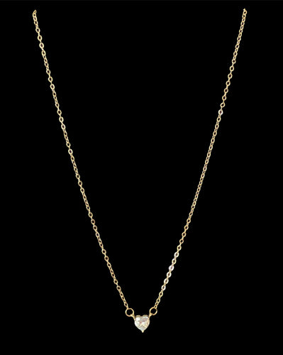 DD - Gold with White Cubic Zirconia Heart Shaped Stone Necklace