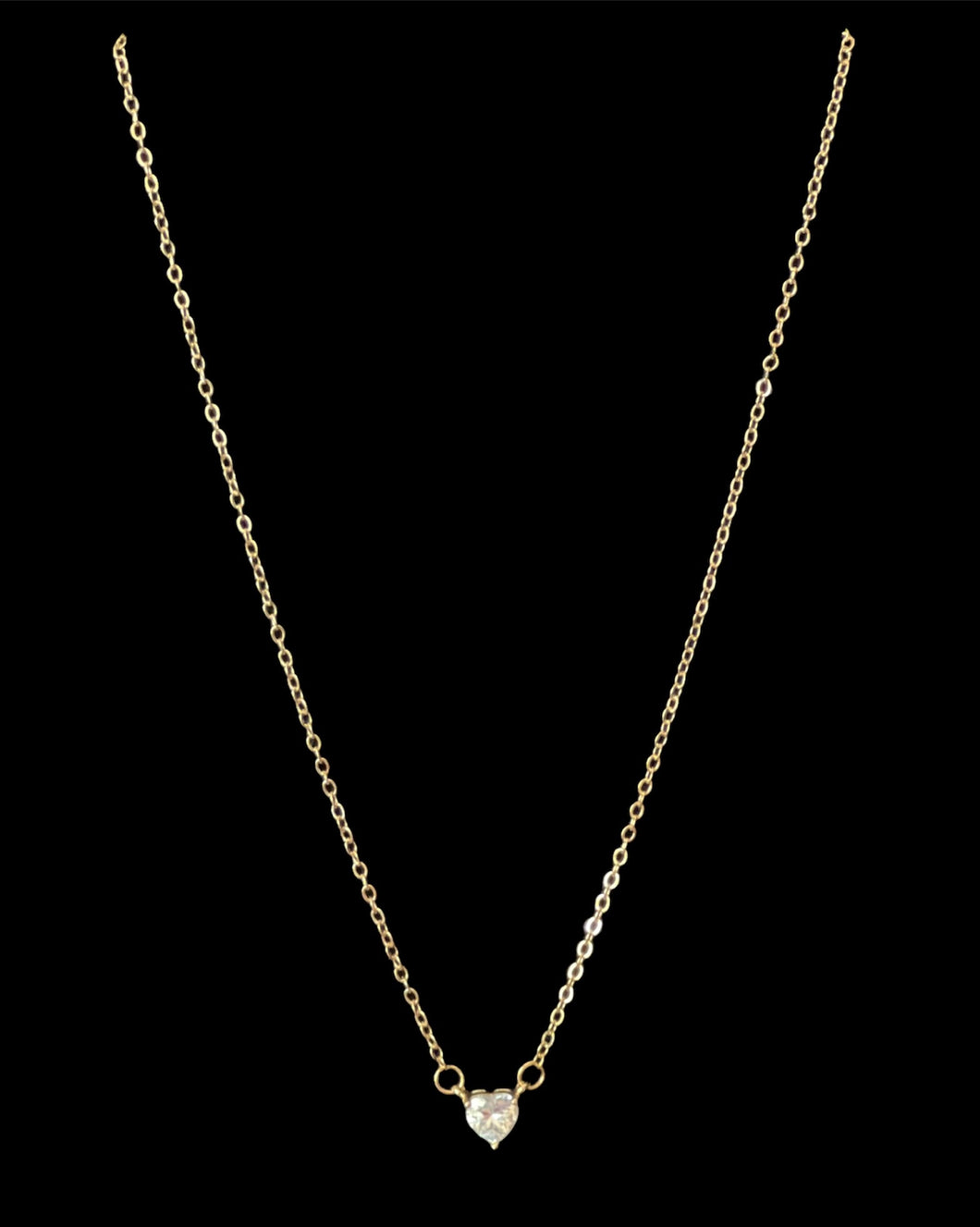 DD - Gold with White Cubic Zirconia Heart Shaped Stone Necklace