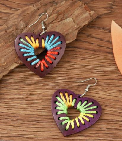 ER - Wood Heart Decorative Earrings