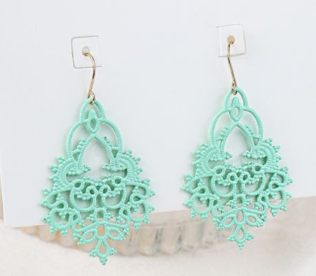 ER - Hollowed Out Filigree Mint Earrings