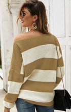Load image into Gallery viewer, OS - Color Block Striped Sweater - Khaki/White
