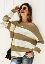 Load image into Gallery viewer, OS - Color Block Striped Sweater - Khaki/White