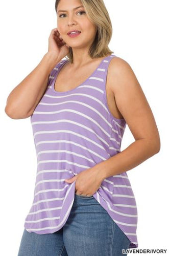 ZEN - PLUS Sleeveless Round Neck Tank (Lavender/Ivory or Coral/Ivory)