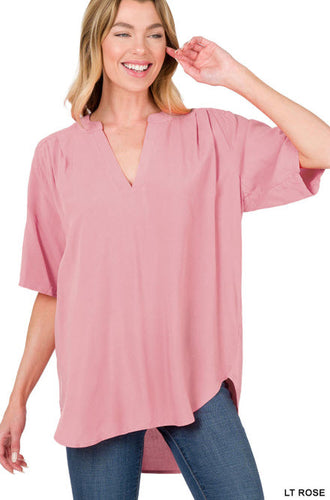 ZEN - V-Neck Half Sleeve High/Lo Top - Lite Rose