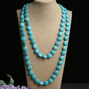 NJ - Long Round Turquoise Necklace - Small Stone