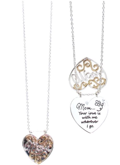 JM - Double Pendant Heart Mom Necklace - Multi Metal