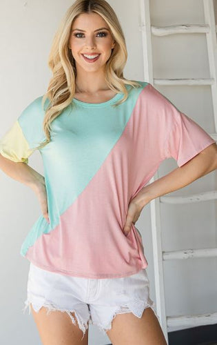 CY - Pastel Color Block Top (S-3LX)