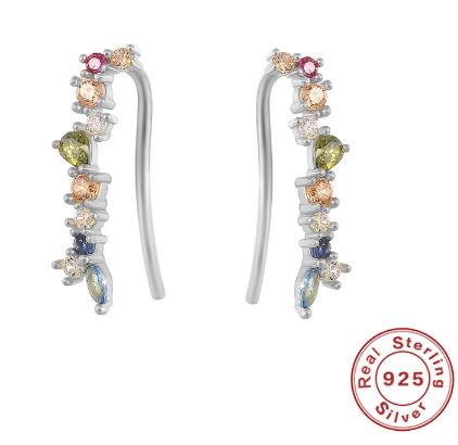 NJ - S925 Sterling Drop Zircon Rhinestone Earrings