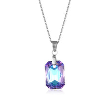 Load image into Gallery viewer, NJ - Crystal Square Pendant Stainless Steel Necklace - Purple &amp; AB Multi