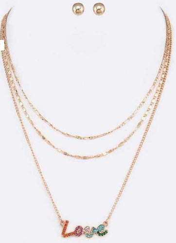 Love Crystal Layer Necklace - Multi