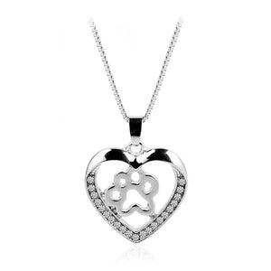 NJ - Love Heart Dog Paw Hollow Diamond Pendant Necklace