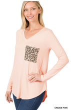 Load image into Gallery viewer, ZEN - Luxe Rayon Long Sleeve V-Neck Leopard Pocket - Blue, Grey, Pink