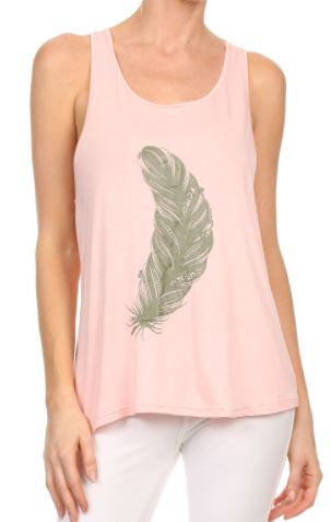 YEL - Flare Feather Tank Top - Pink
