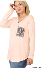 Load image into Gallery viewer, ZEN - PLUS Luxe Rayon Long Sleeve V-Neck Leopard Pocket - Grey, Pink