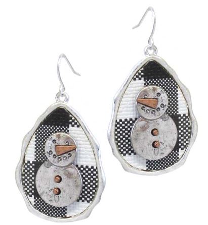 JM - Buffalo Plaid Snowman Fishhook Earrings