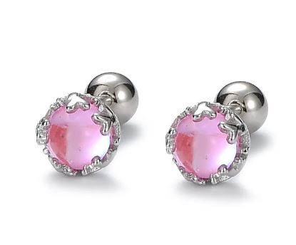 NJ - Platinum Sterling Glass Screw Back Earrings - Pink, Purple, Blue