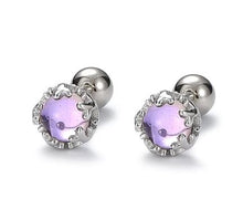 Load image into Gallery viewer, NJ - Platinum Sterling Glass Screw Back Earrings - Pink, Purple, Blue