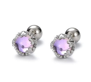 NJ - Platinum Sterling Glass Screw Back Earrings - Pink, Purple, Blue