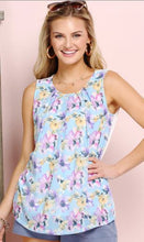 Load image into Gallery viewer, Ninexis - PLUS Pleated Round Neck Sleeveless Floral Top - Blue or Taupe