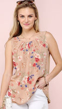 Load image into Gallery viewer, Ninexis - PLUS Pleated Round Neck Sleeveless Floral Top - Blue or Taupe