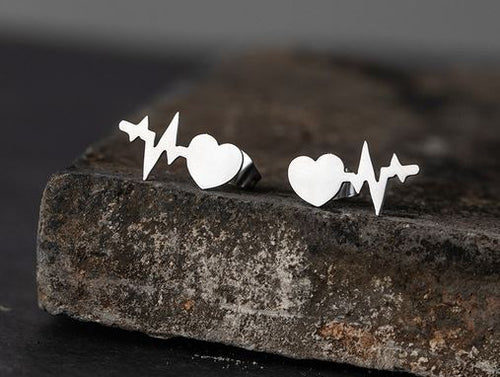 NJ - Stainless Steel Post Earrings - Multi (Heartbeat, Anchor)