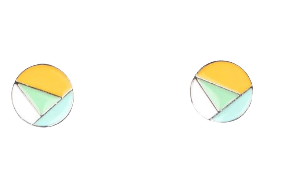 DD- Multi Green Ash, Cerulean, Marigold Geometric Earrings