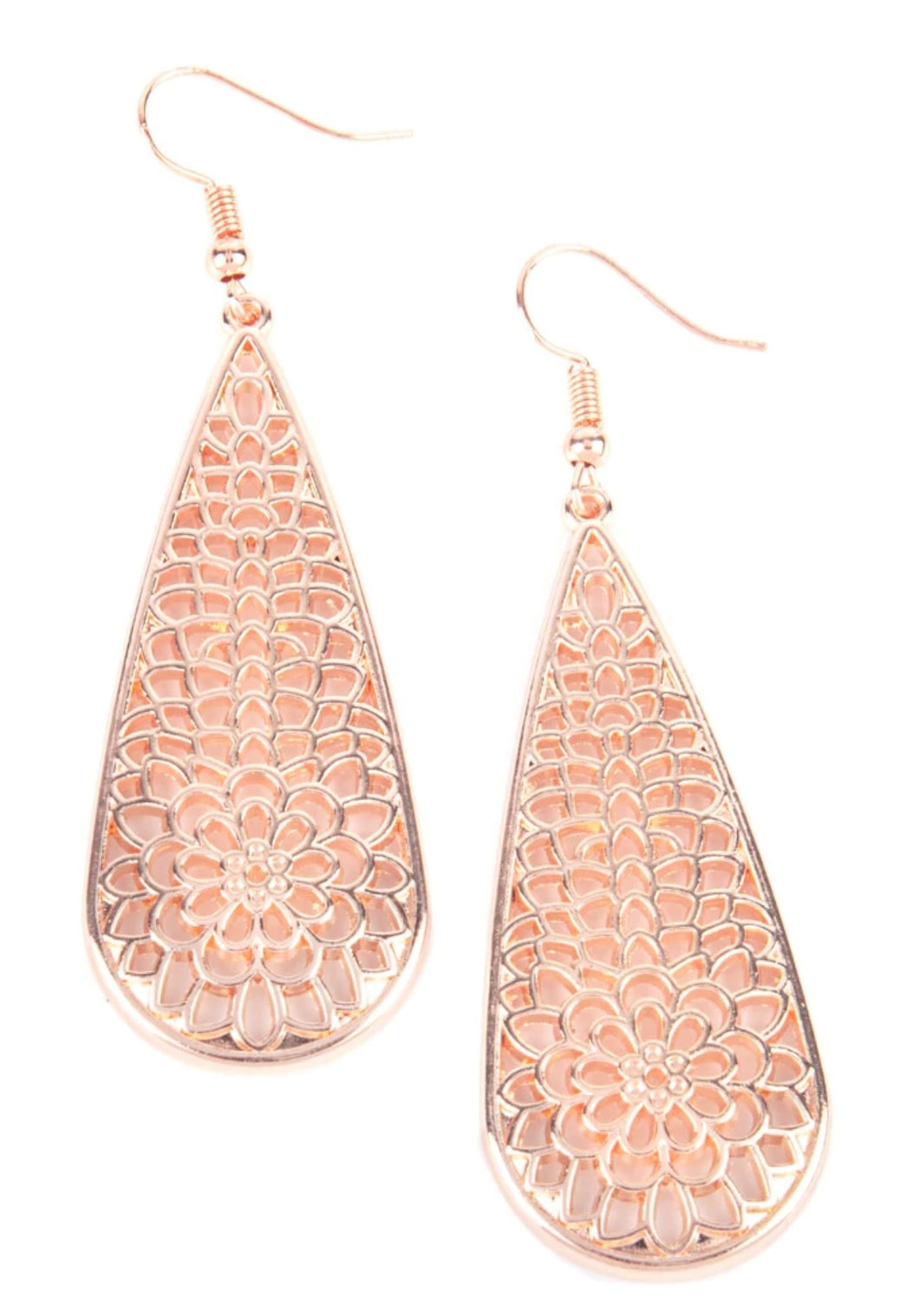 DD - Rose Gold Filigree Petal Teardrop Earrings