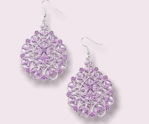DD - Rustic Finished Flowery Earrings - Coral or Purple