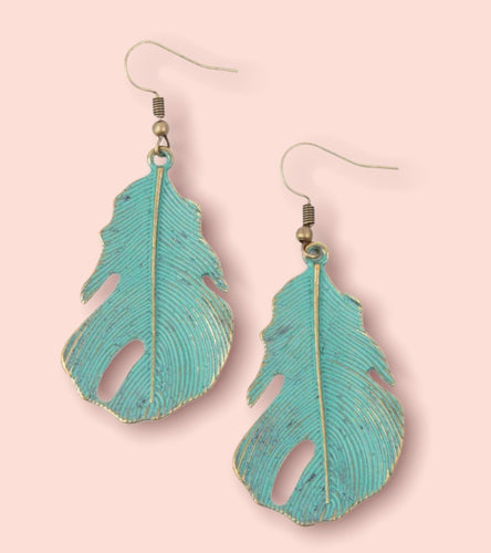 DD - Copper Patina Finished Feather Earrings