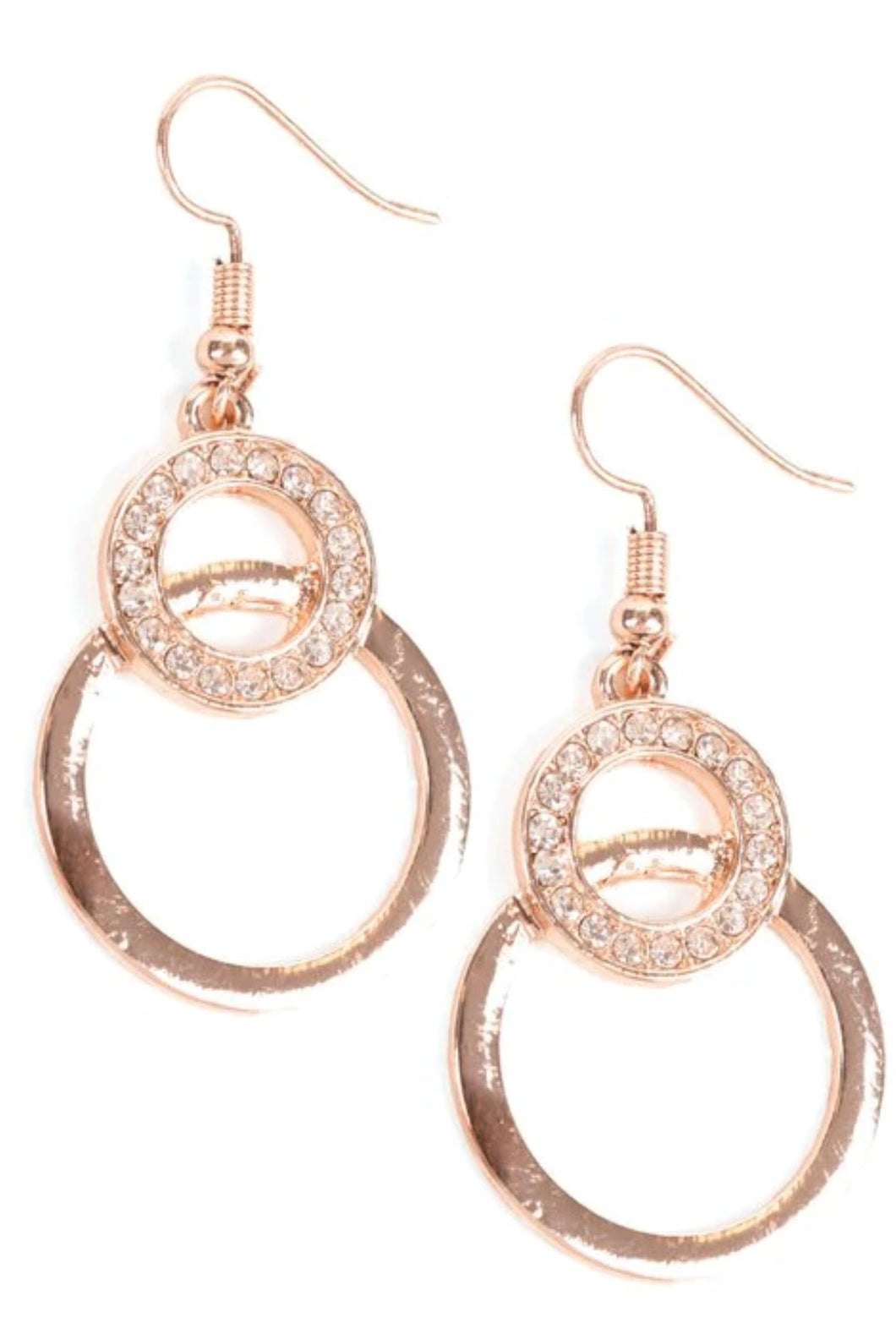 DD - Rose Gold & White Rhinestone Circular Earrings