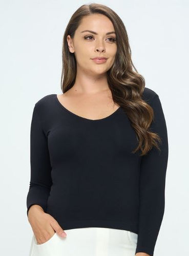 Yelete - PLUS Seamless V-Neck Top - Black