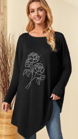 ER - Asymmetrical Rhinestone Floral Top