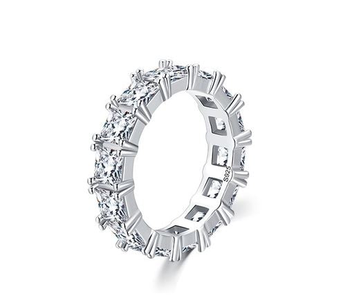 NJ - S925 Sterling Silver & Zircon Inlaid Ring - Size 8