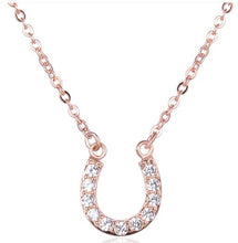 Load image into Gallery viewer, NJ - S925 Horseshoe &amp; Rhinestone Sterling Necklace - White Gold or Rose Gold