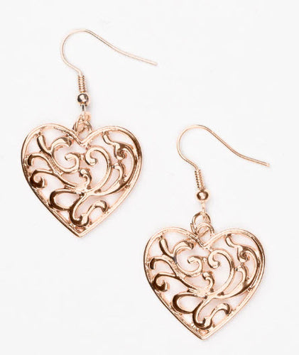 DD - Rose Gold Filigree Heart Earrings