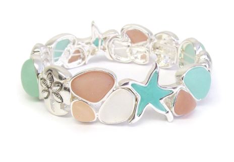 JM - Sea Glass Beach Themed Stretch Bracelet