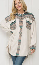 Load image into Gallery viewer, OF - Oversized Soft Knit Mixed Media Shacket - Tribal Print