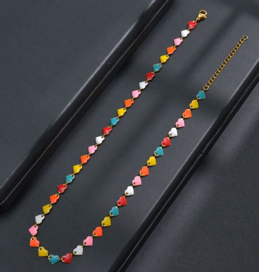 NJ - Stainless Steel Multi Colored Heart Necklace